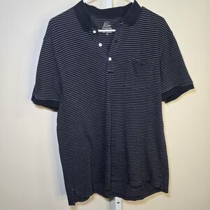 J.Crew Mens Stretch Pique Polo Shirt Navy Blue White Micro Stripe‎ Large Pocket